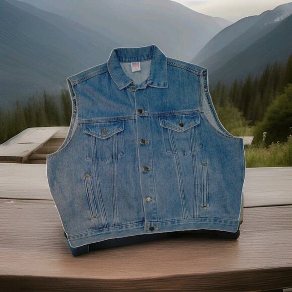 Vintage Men's Embossed Motorcycle Denim Vest Large Bikers Dream USA - Picture 1 of 7